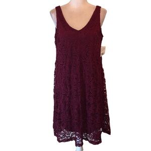 Ronni Nicole wine colored lace midi dress